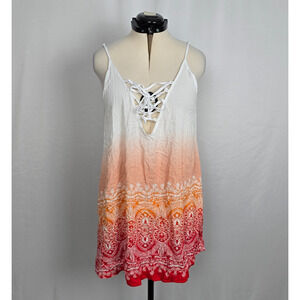 LA Class Boho Swimsuit Tank Coverup Women's L Orange Multi-Color NWT